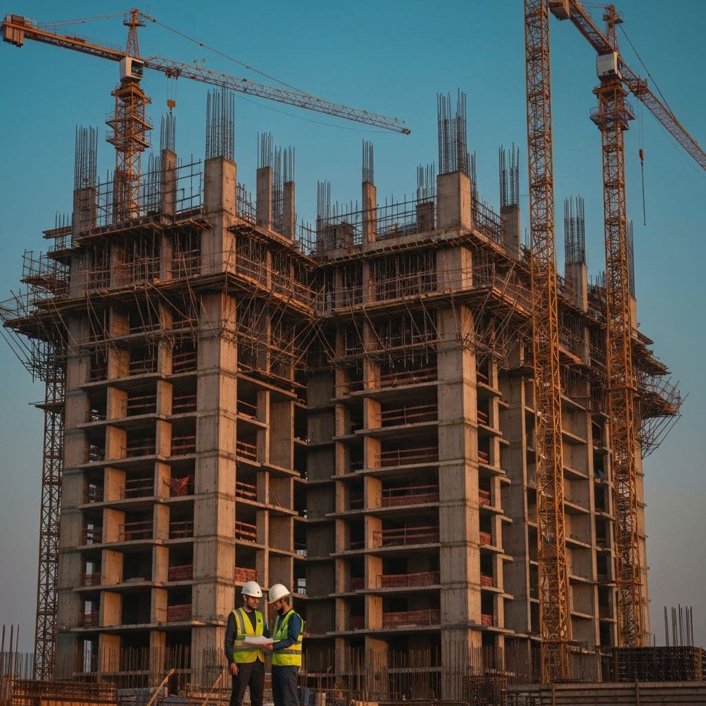 Badugu Constructions site team reviewing blueprints
